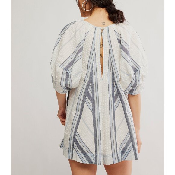 🆕 FREE PEOPLE Bop Around Romper / Seaside Stripe Ivory - Picture 7 of 10